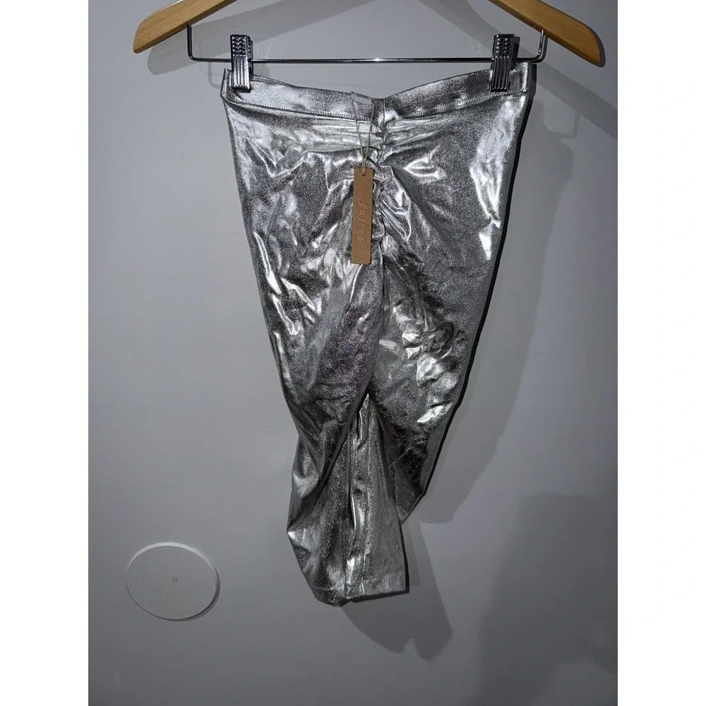 NWT SKIMS Metallic Swim V Waist Pant Size XXS Nickel 1